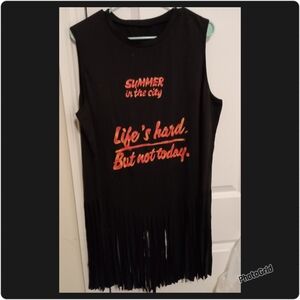 Black Sleeveless Fringe Bottom Shirt